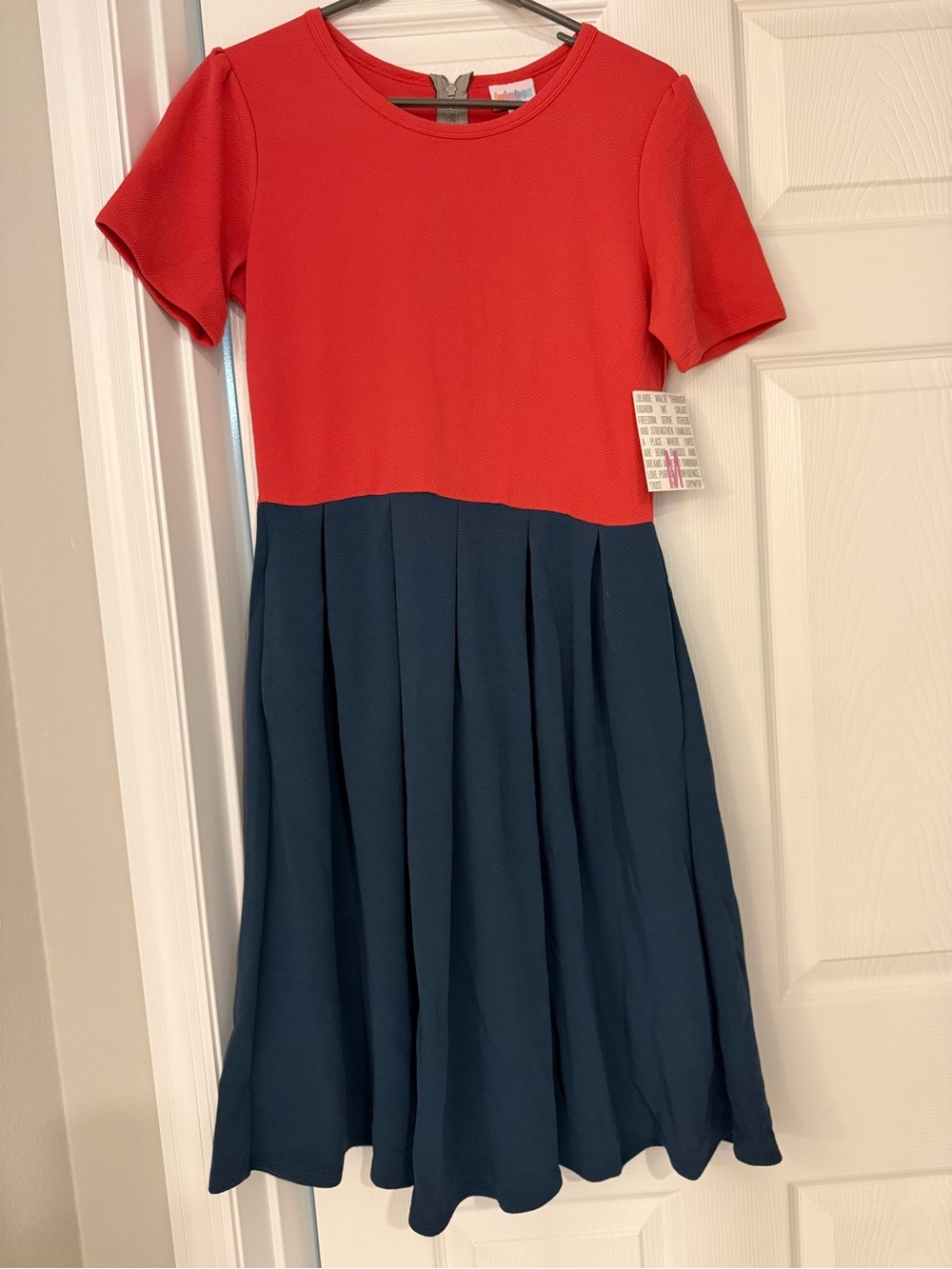 Lularoe Amelia Coral and Navy Colorblock Short Sleeve Dress